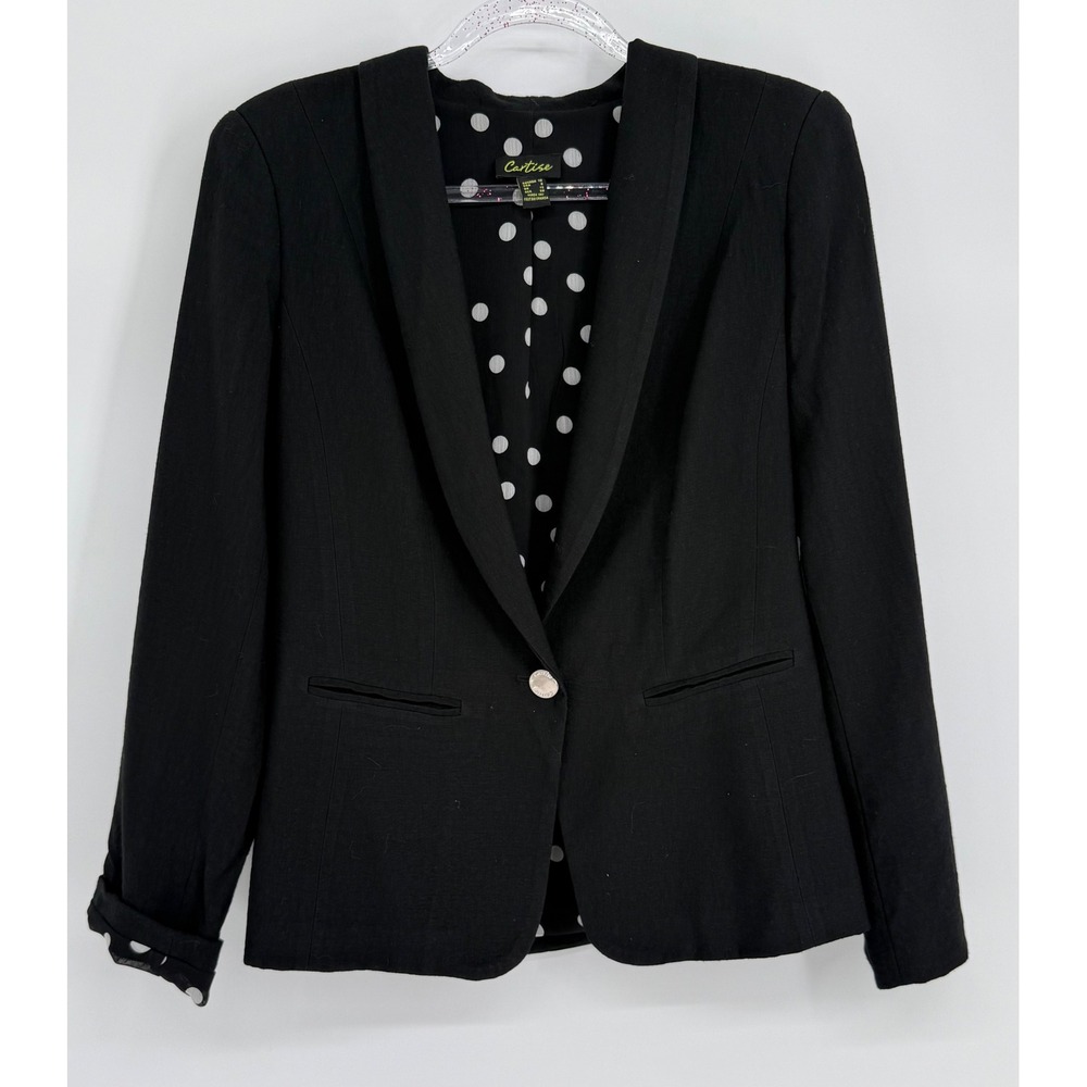 Cartise Womens Black Shawl Collar Blazer Polka Dot Lining Made in Canada Sz 8